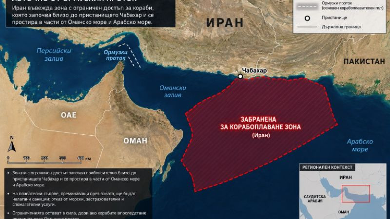 Иран въведе забранена за корабоплаване зона източно от Ормузкия проток